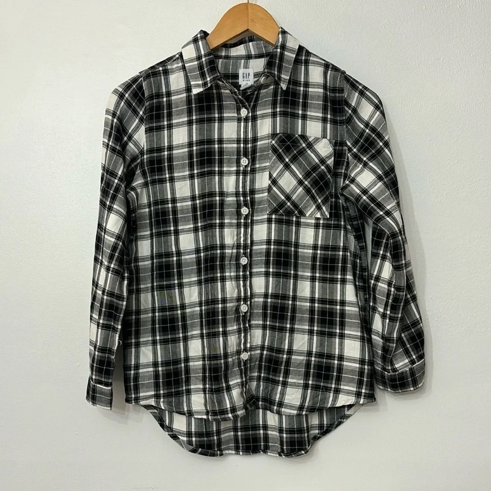 Gap Kids Girls Black and White Soft Flannel Long Sleeve Button up Shirt